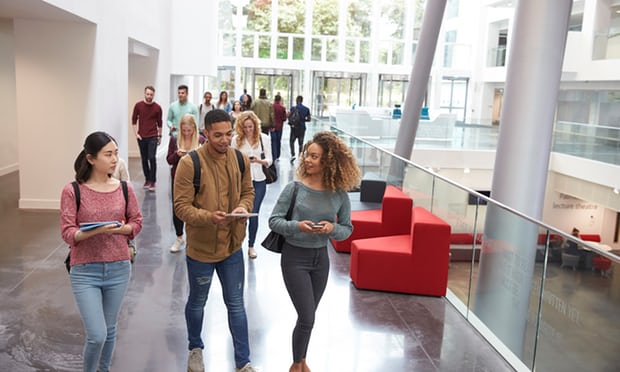 Students in faculty building
