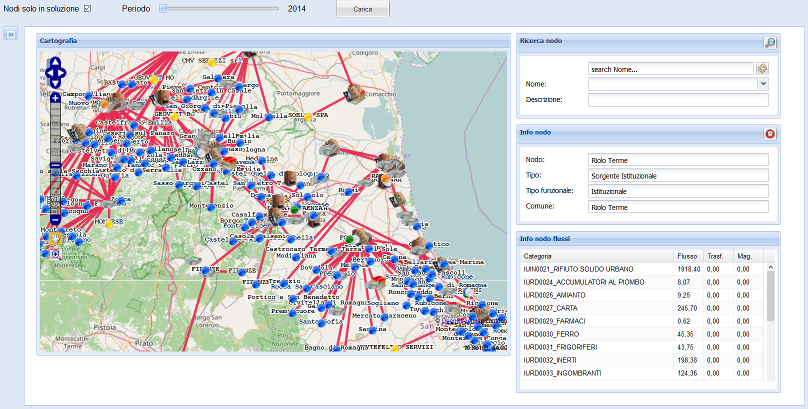 Locations of centres overlaid on a map