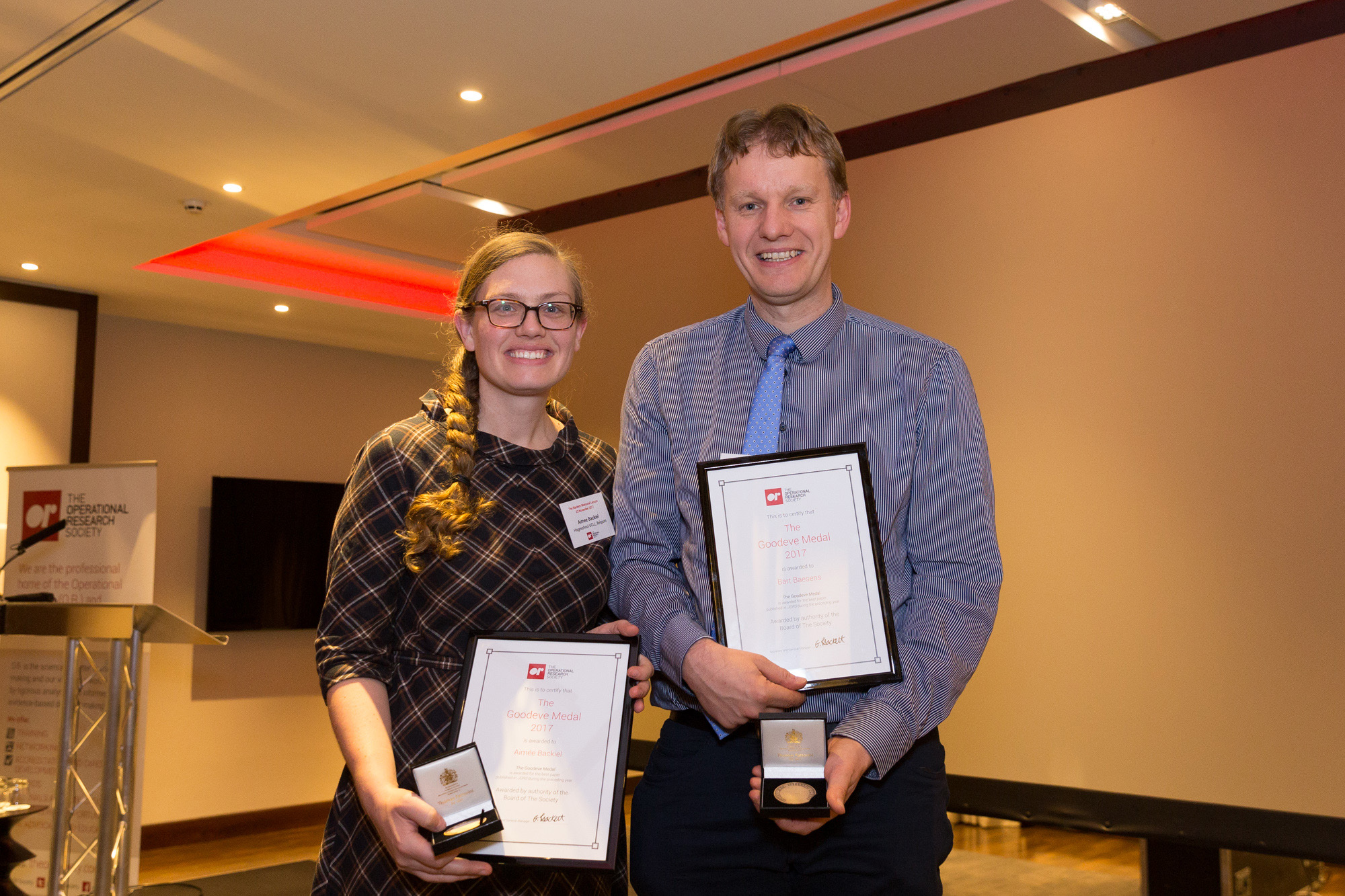 Aimée Backiel and Bart Baesens winners of 2017 Goodeve Medal