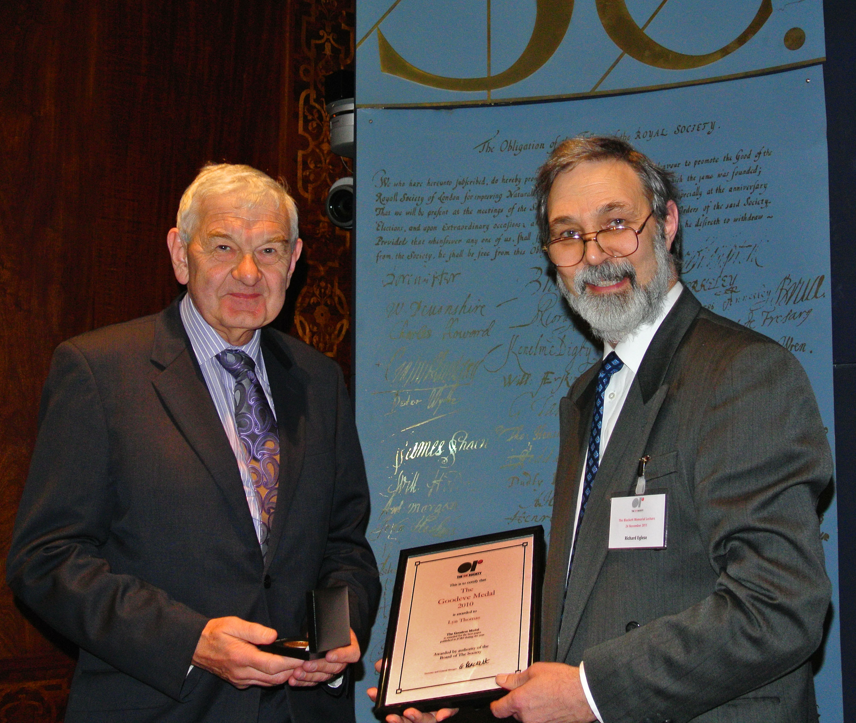 Lyn Thomas winner of 2010 Goodeve Medal with Richard Eglese