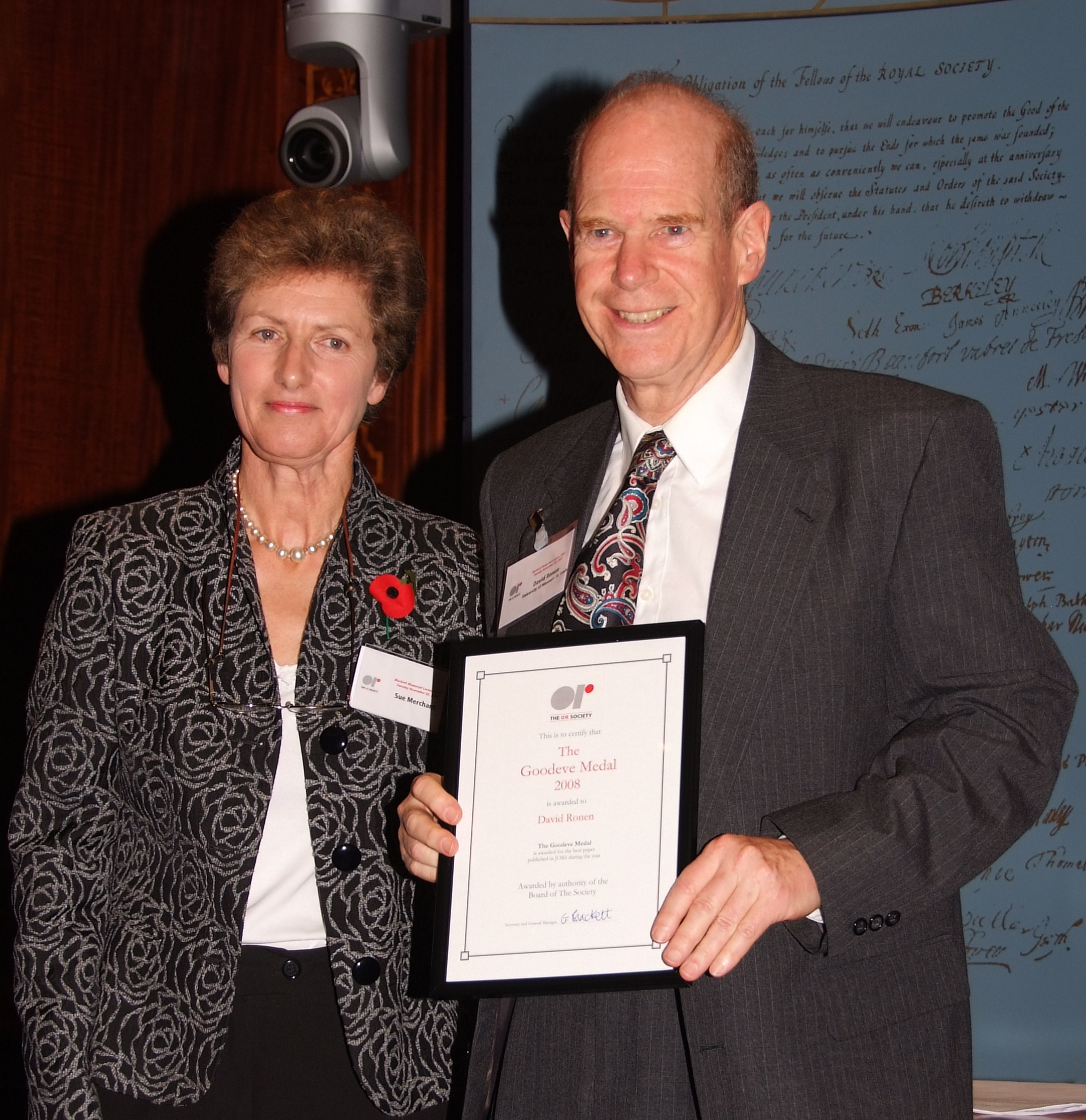 David Ronen winner of 2008 Goodeve Medal with Sue Merchant
