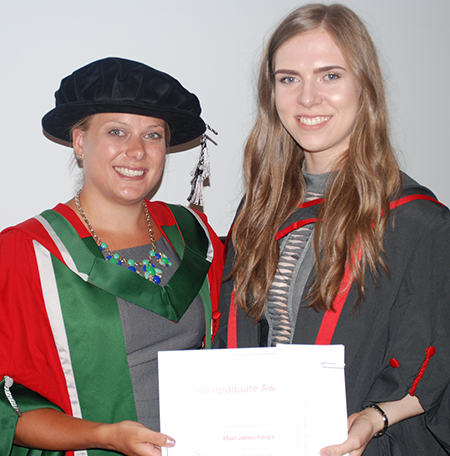 Ffion James-Hargreaves winner of 2017 Undergraduate Award with Dr Penny Holborn