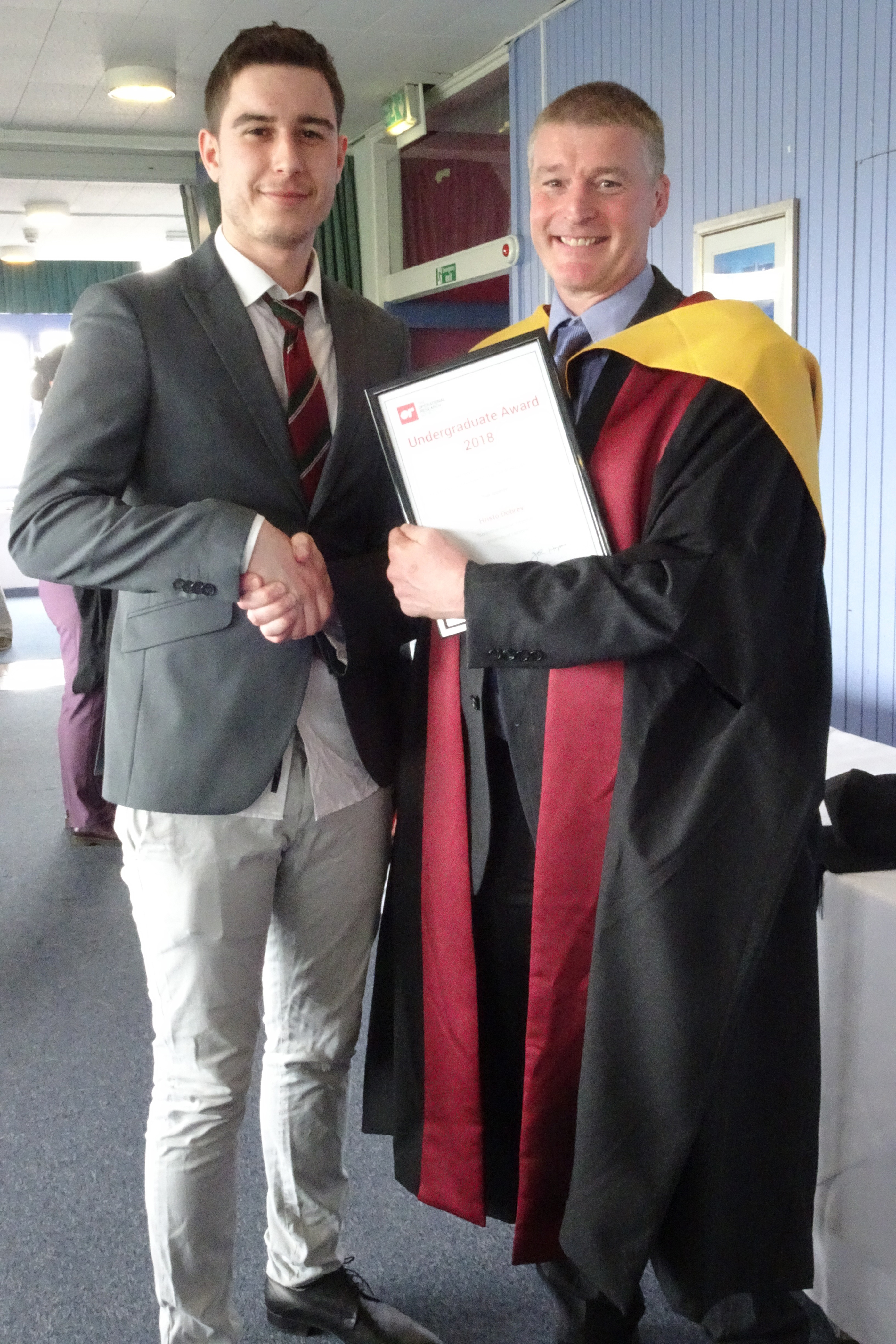 Hristo Dobrev winner of 2018 Undergraduate Award with Professor Jeremy Levesley