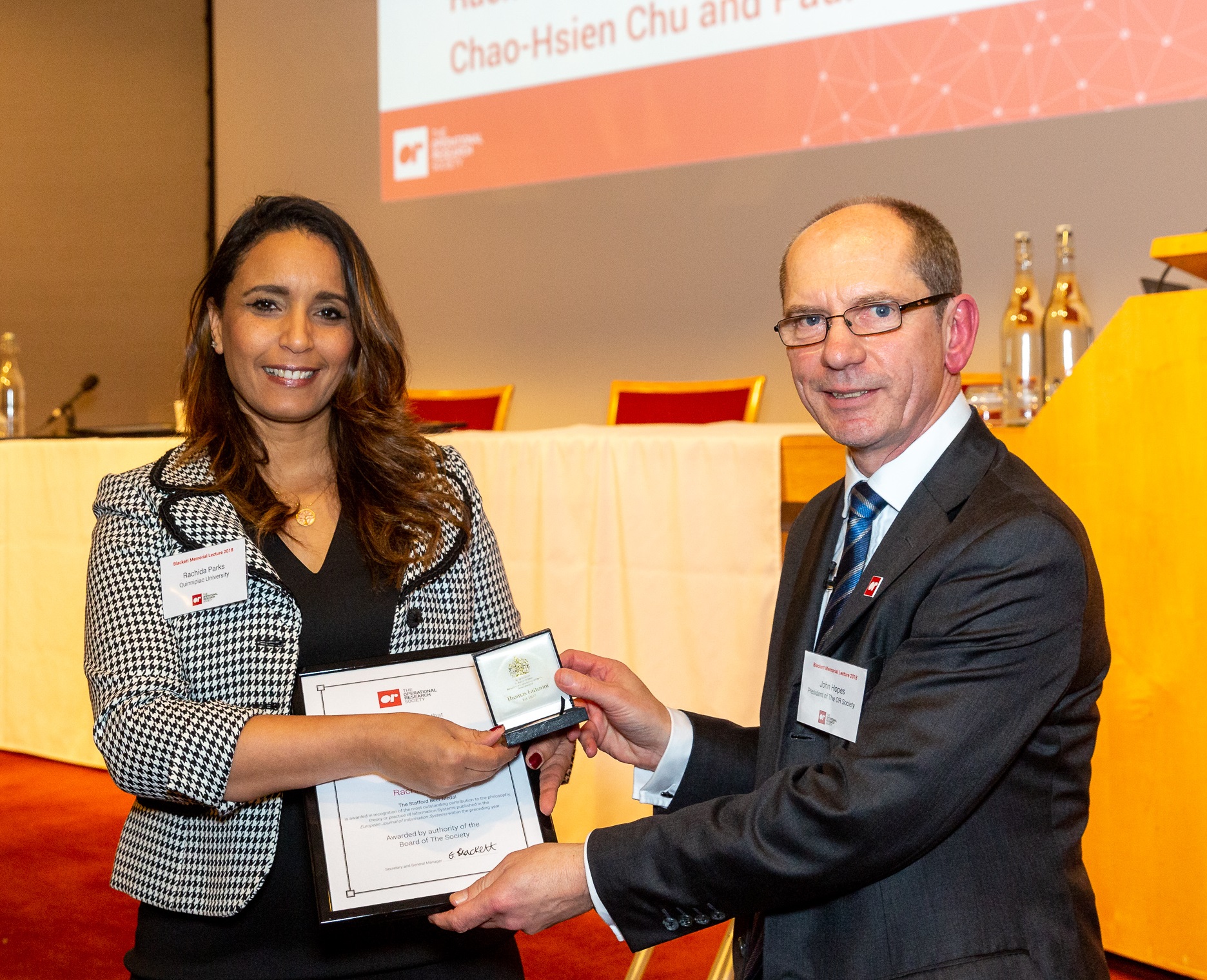 Rachida Parks winner of 2018 Stafford Beer Medal with John Hopes