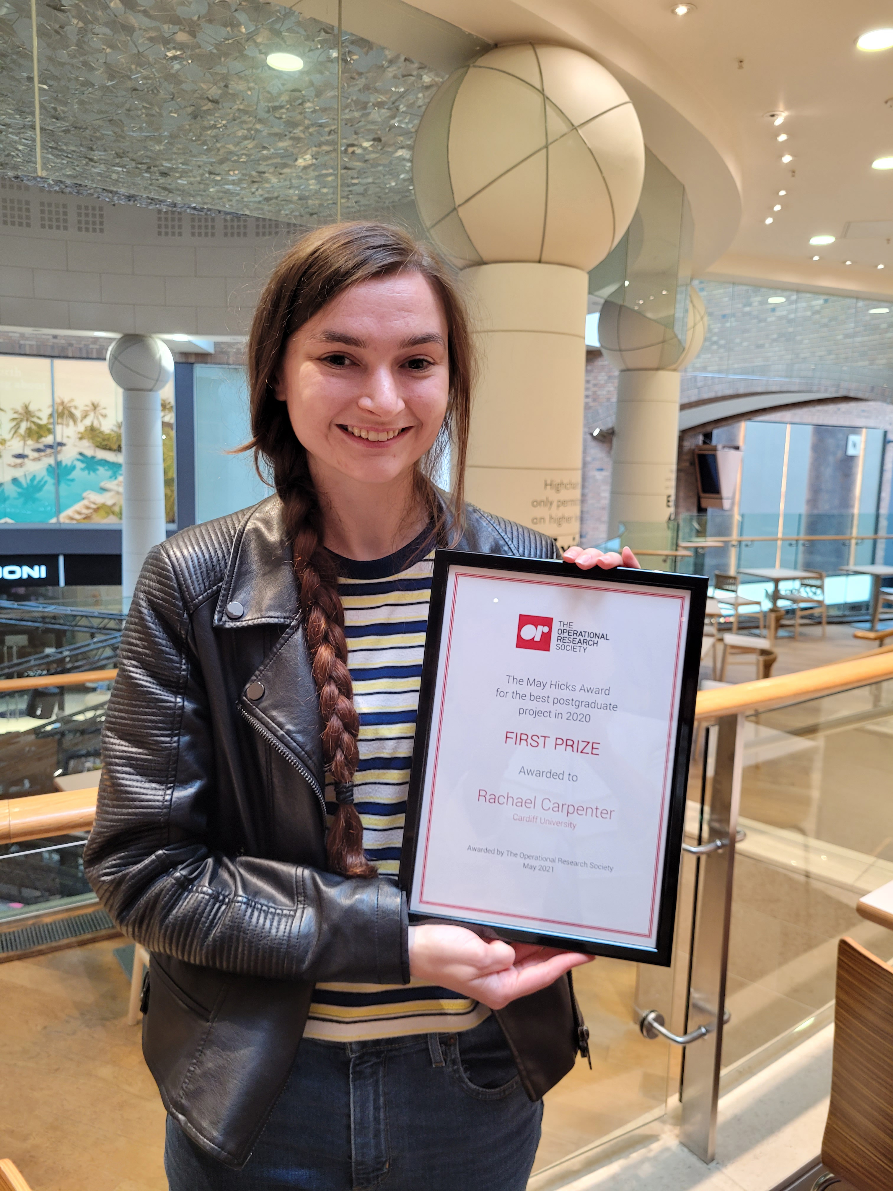 Rachael Carpenter May Hicks Award Winner 2021 with certifcate